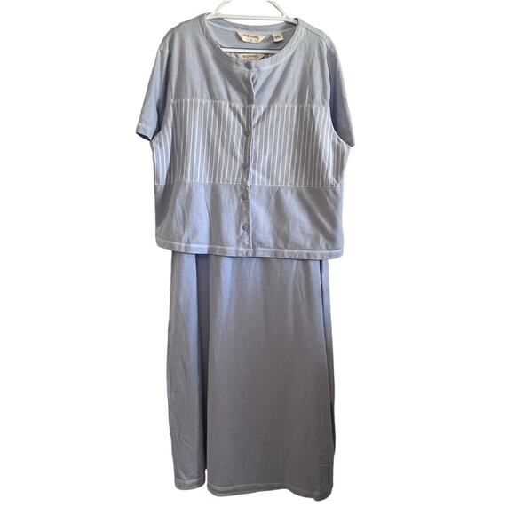 Béchamel II 100% Cotton Blue Dress & Button-Up Cover-Up Set Size 1X & 2X - Picture 1 of 14